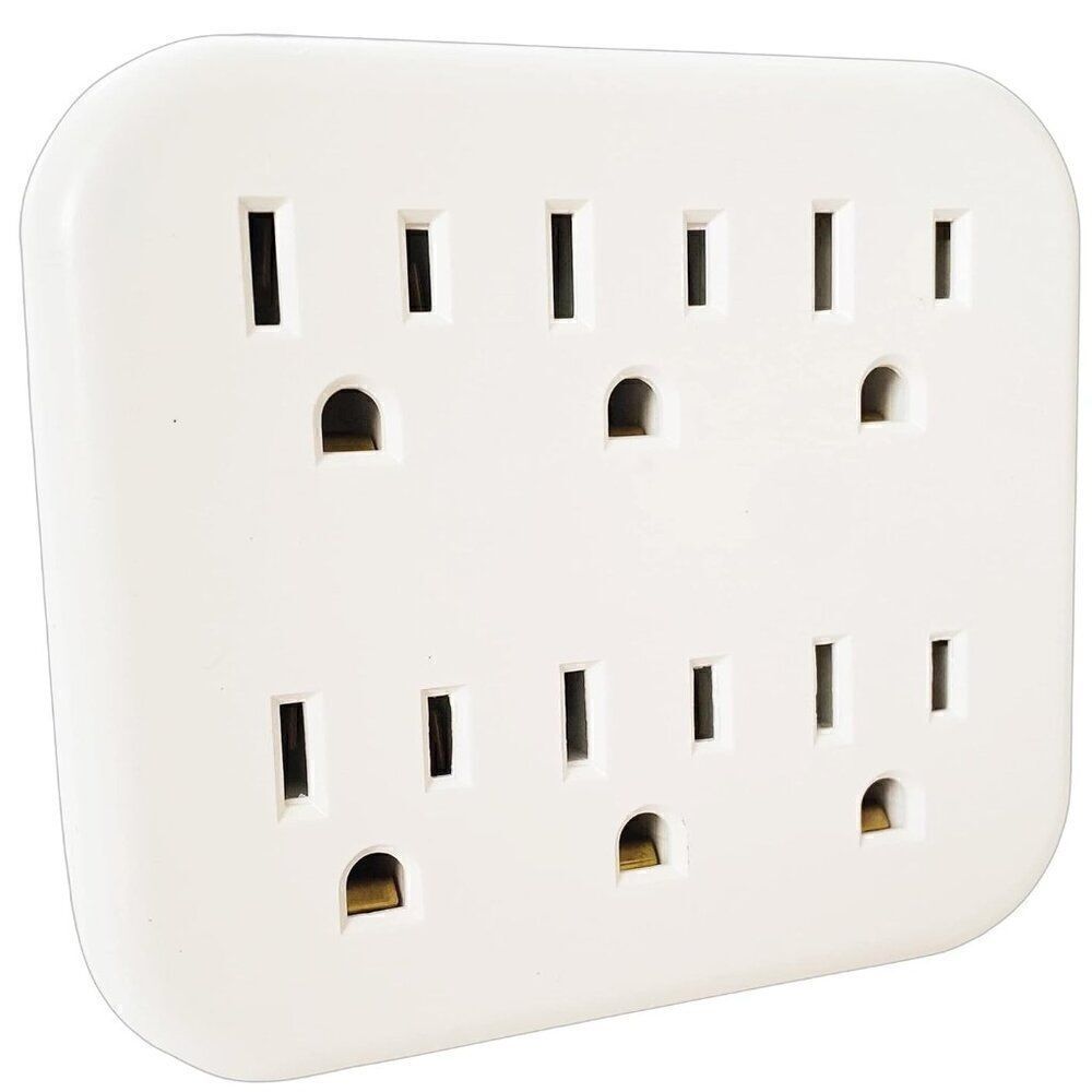 NEW Electrical Extension Grounded 6 Outlet Plug Wall Taps Indoor White Round